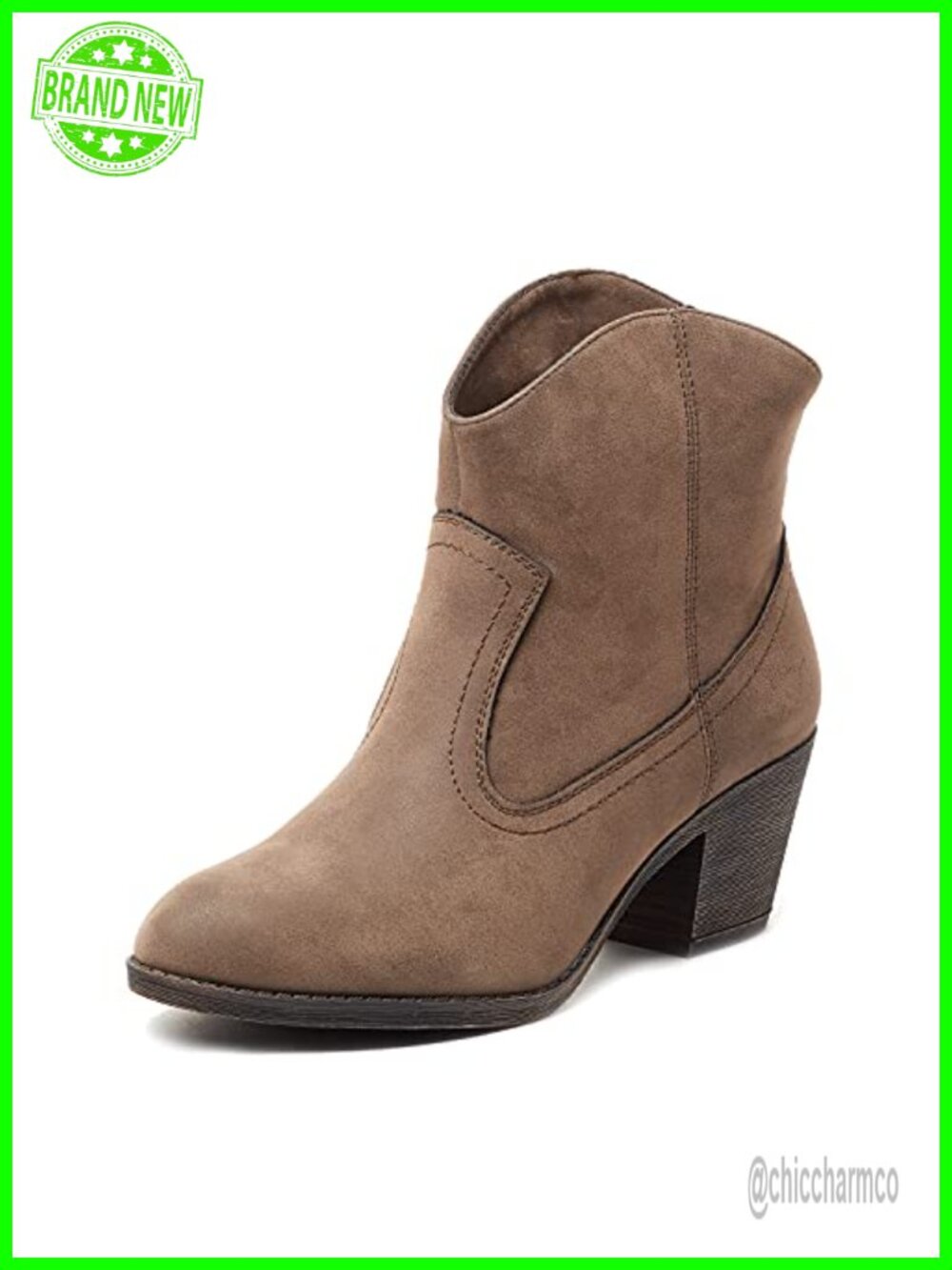 Womens Leather Western Ankle Bootie Stacked Heel Cushioned Footbed Casual